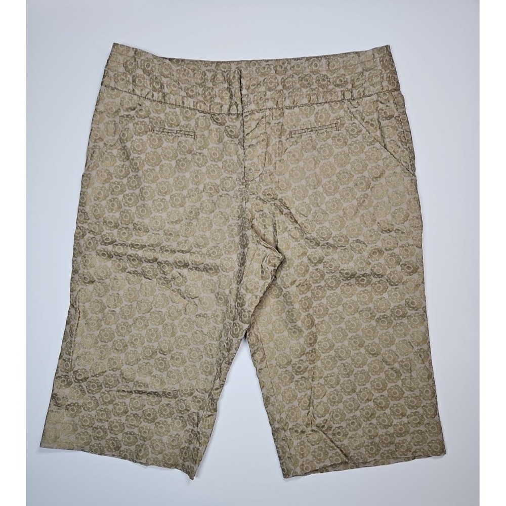 Anthropologie‎ Idra Womens Gold Medallion Print Linen Bermuda Shorts Size 10